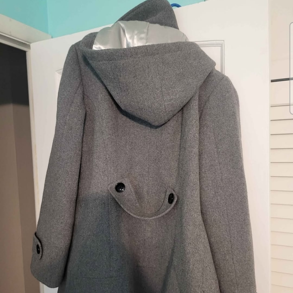 Calvin Klein, Gray Hooded Coat with Black Buttons(medium)